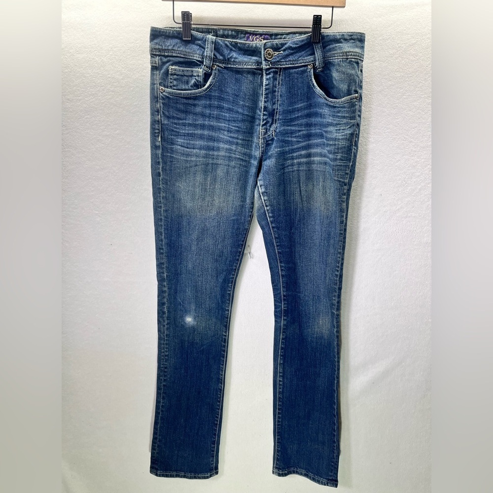VGS Straight Leg Flap Pocket Jeans Womens 8 Embroidered Stretch‎ Cute Denim 1985